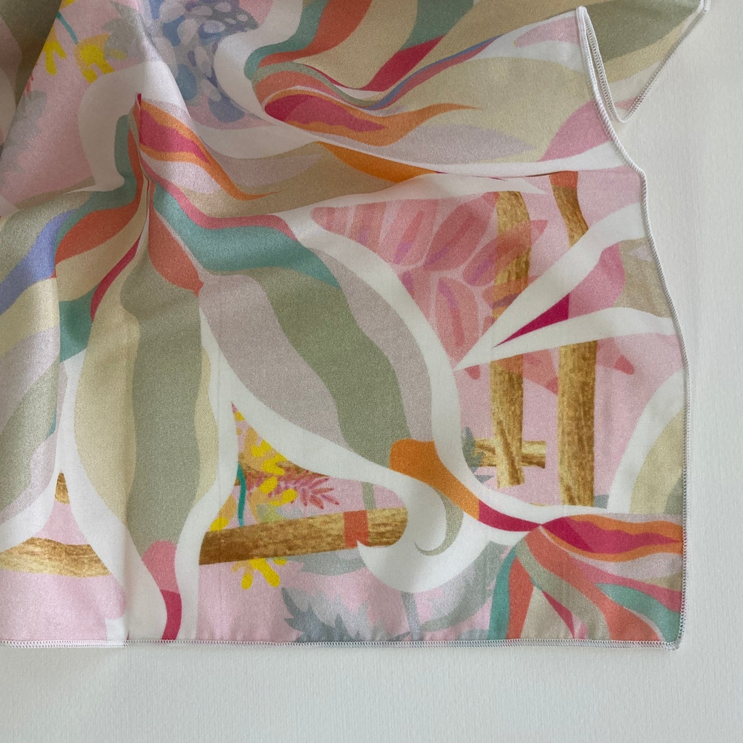 Scarf 68, "Pink with Leaves" in Cotton+Linen