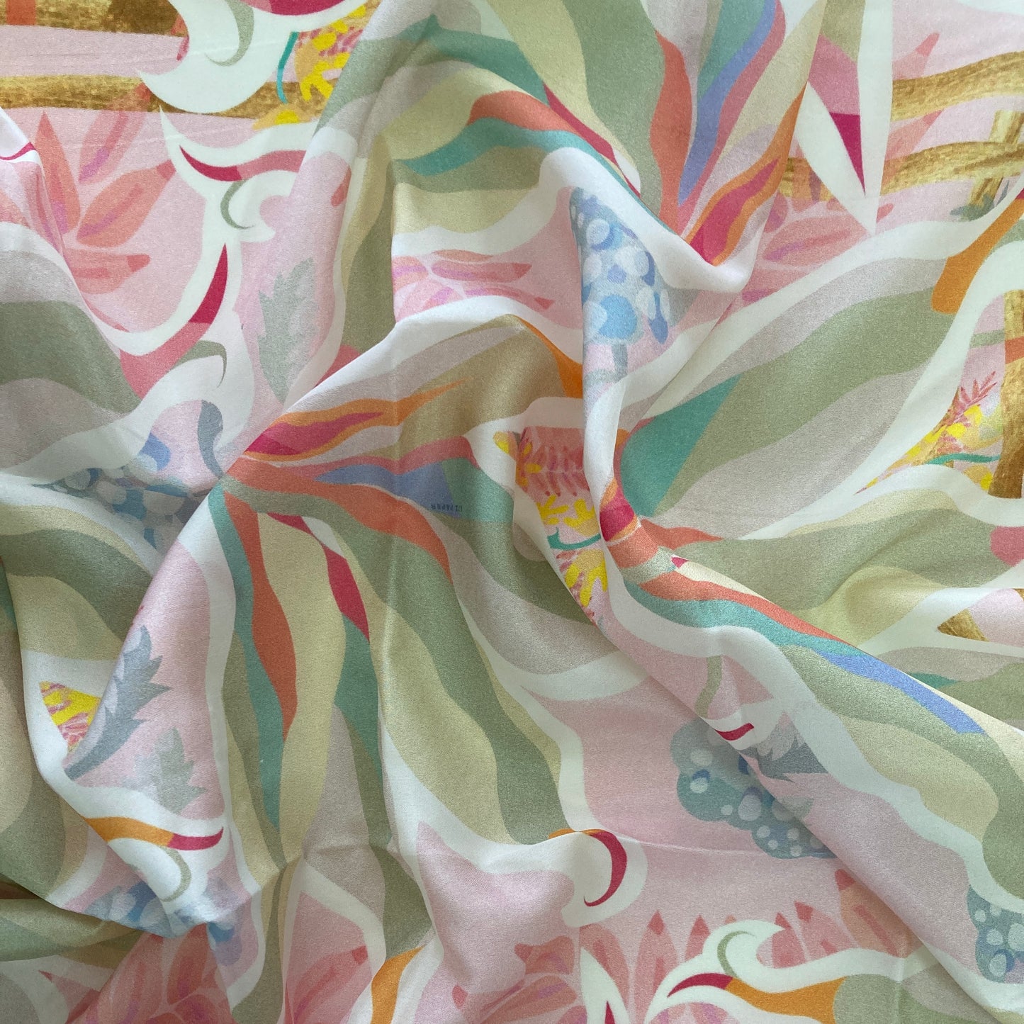 Scarf 68, "Pink with Leaves" in Cotton+Linen