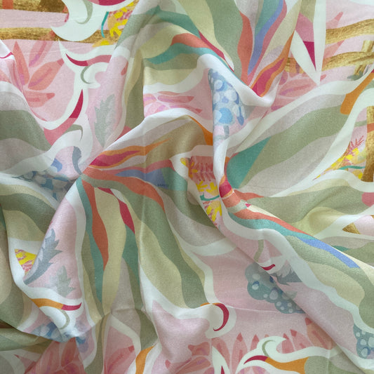 Scarf 68, "Pink with Leaves" in Habotai Silk