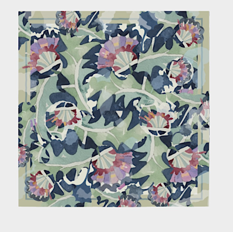 Scarf 6, "Thistle" in Habotai Silk